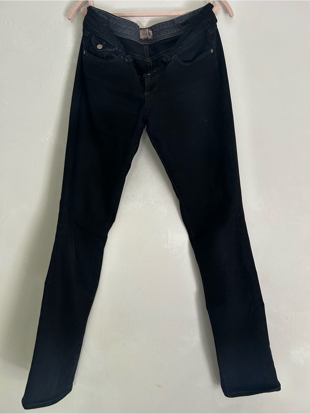 PAIGE Vintage Denim Super Low Rise Slim Straight Jeans Horseshoe Pocket